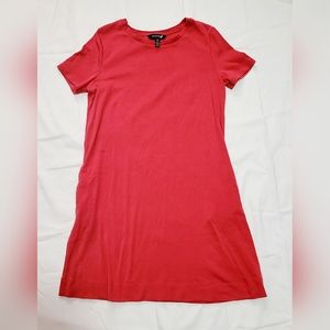 Ellen Tracy Pima Cotton A-Line T-Shirt Dress Pockets Coral Red M Short Sleeve